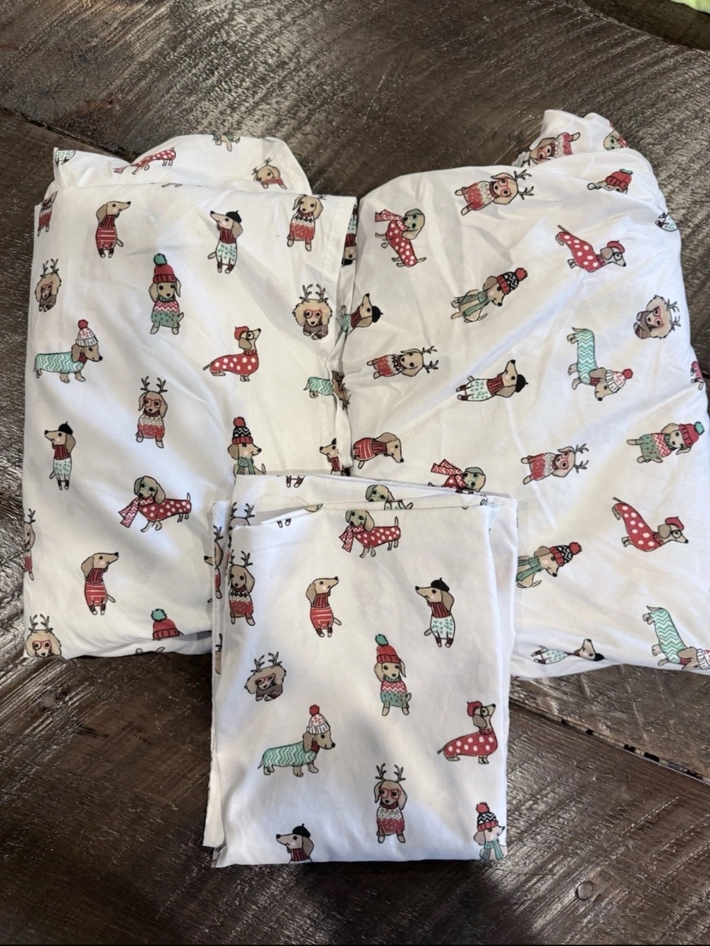 Holiday Dog Print White Cotton Sheet Set